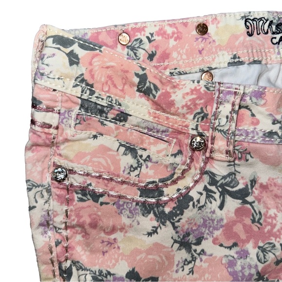 Miss Me Jeans Cargo Women's Sz 30 Pink Floral Print Cuff Skinny Jeans Low Rise✨ - Picture 5 of 13